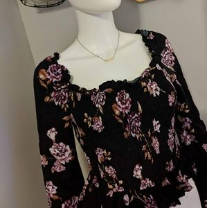 Black floral blouse